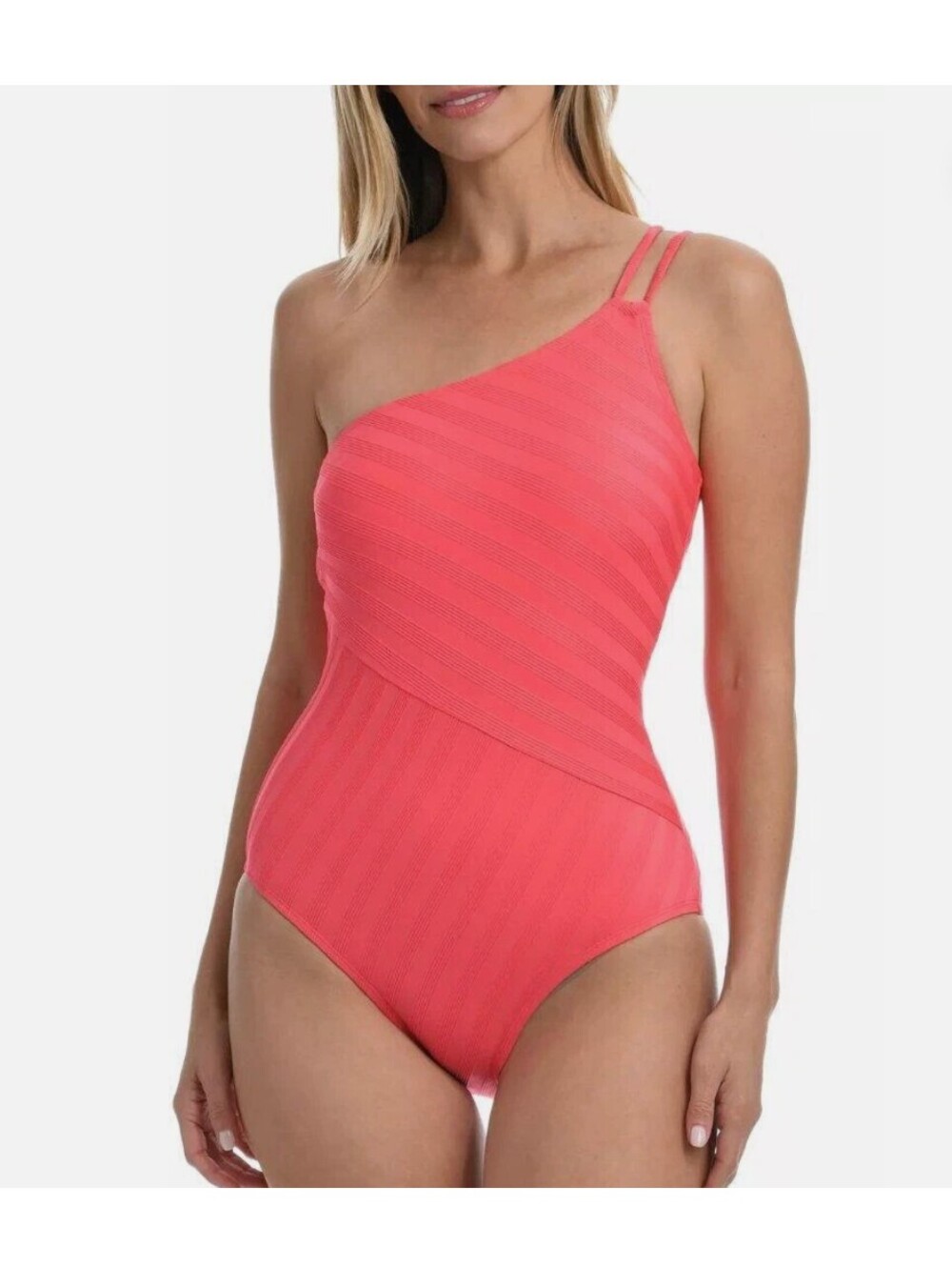 La Blanca Coral Sun One Shoulder Ribbed Swimsuit Size 14 MSRP $130 NWT